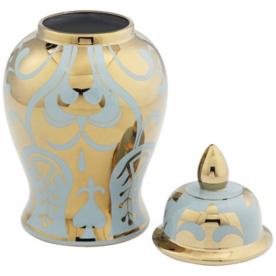 Whittier Gold and Sage Porcelain Ginger Jar with Lid