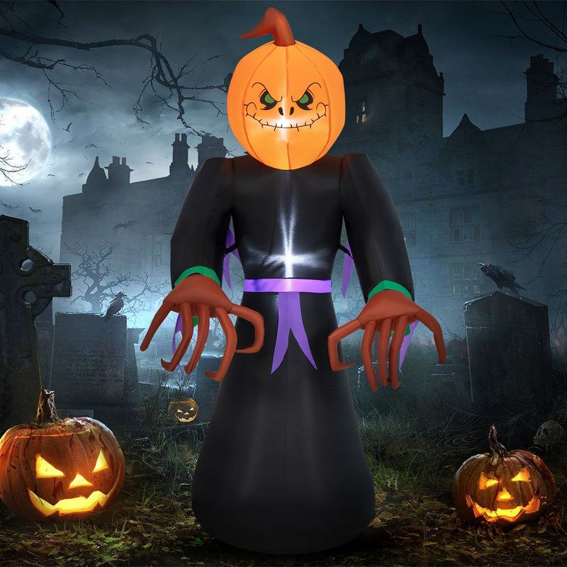 Costway 6.5 FT Inflatable Halloween Warlock with Pumpkin Head Blow-up Pumpkin Reaper, 1 of 11