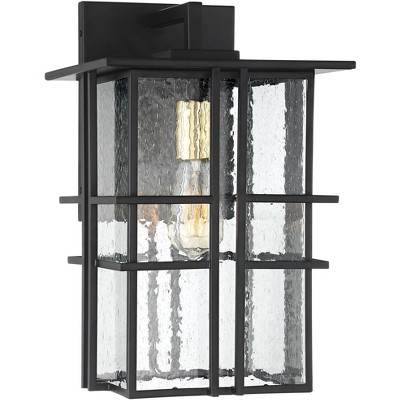 Possini Euro Design Modern Outdoor Wall Light Fixture Black Geometric Frame 12" Seedy Glass for Exterior House Porch Patio Deck