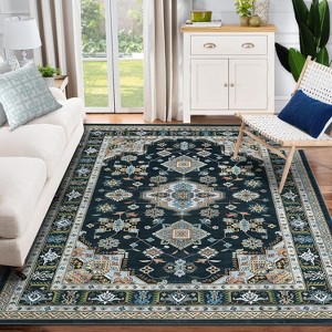 Washable Vintage Boho Area Rug, Low-Pile Soft Non-Slip Carpet for Living Room, Bedroom, Kitchen, Stain-Resistant Large Rug - 1 of 4