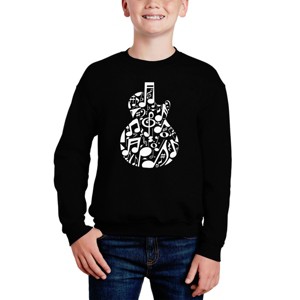 LA Pop Art Music Notes Guitar - Boy's Word Art Crewneck Sweatshirt - 1 of 3