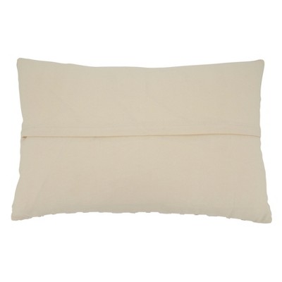 Beige Woven Stripe Rectangular Throw Pillow with Frayed Edges