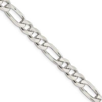 Black Bow Jewelry Men's 8mm, Sterling Silver Pave Flat Figaro Chain Necklace