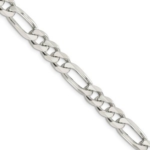 Black Bow Jewelry Men's 8mm, Sterling Silver Pave Flat Figaro Chain Necklace - 1 of 4