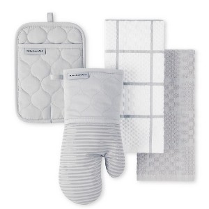 KITCHENAID Quilted Cotton Terry Cloth Oven Mitt, Pot Holder, Kitchen Towel 4-Pack Set, Silicone Grip, Matte Grey, 16"x26", 7"x13" & 7"x10" - 1 of 4