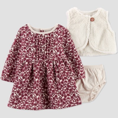 Image of Carter's Just One You® Baby Girls' Dress with Vest - Burgundy 3M