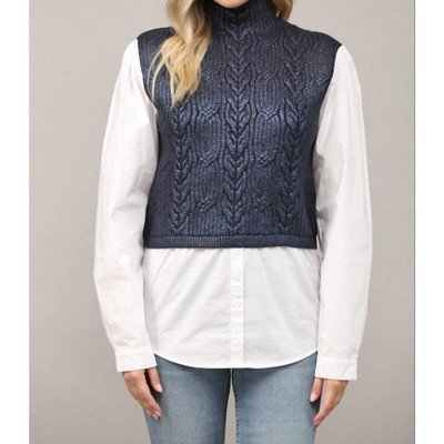 Women's Foil Cable Knit Twofer Sweater - Fate