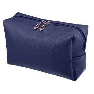 Unique Bargains PU Leather Waterproof Makeup Bag Cosmetic Case Makeup Bag for Women S Size Dark Blue 1 Pcs - 1 of 4