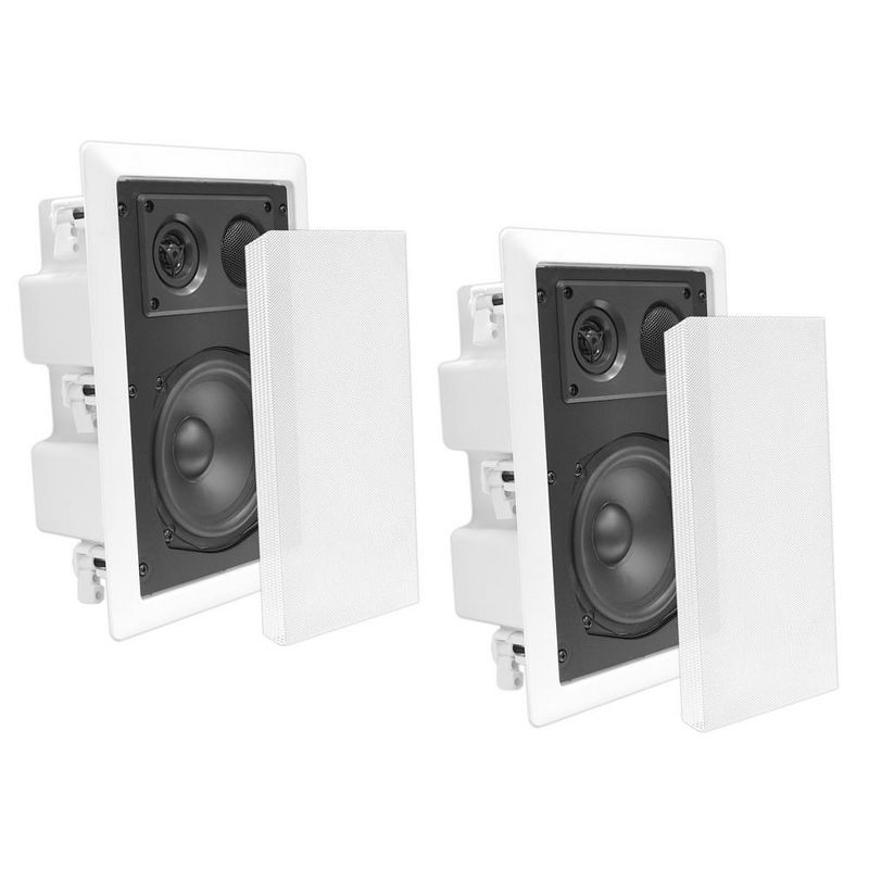 Pyle Dual 5.25'' Enclosed In-Wall Speaker System, Flush Mount, 2-Way Stereo, PDIW57, White, 2 Count, 1 of 2