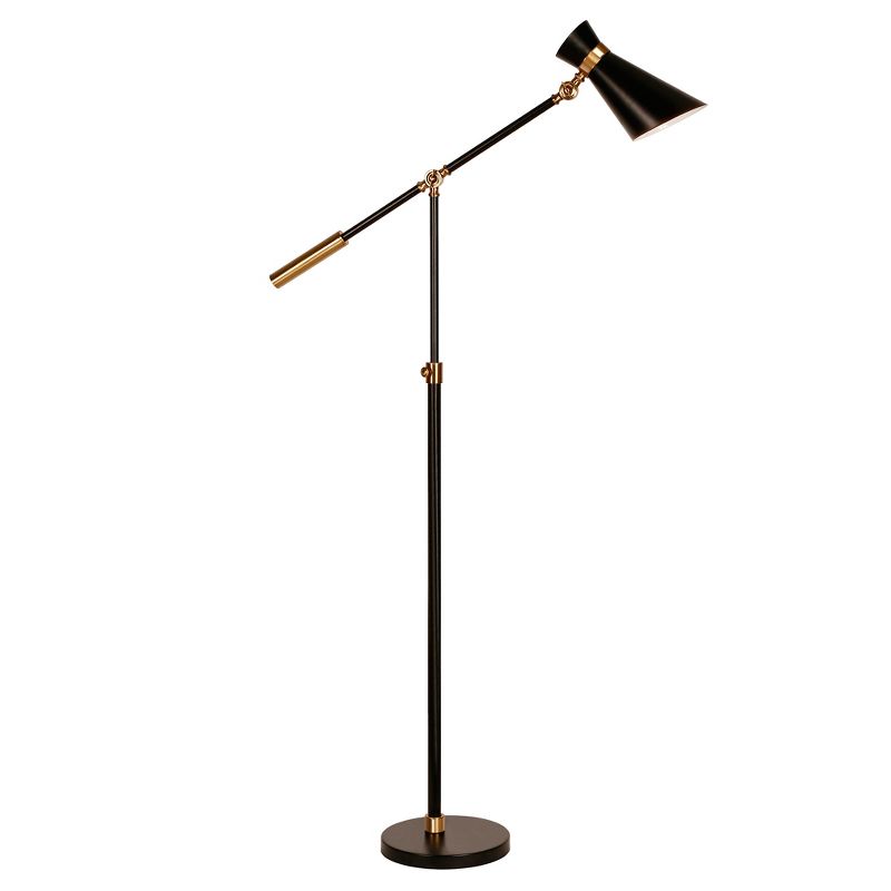 Hampton &#38; Thyme Two-Tone Height-Adjustable Floor Lamp with Metal Shade Black/Brass, 1 of 12