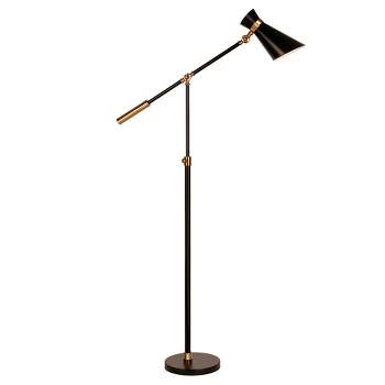 Hampton & Thyme Two-Tone Height-Adjustable Floor Lamp with Metal Shade Black/Brass