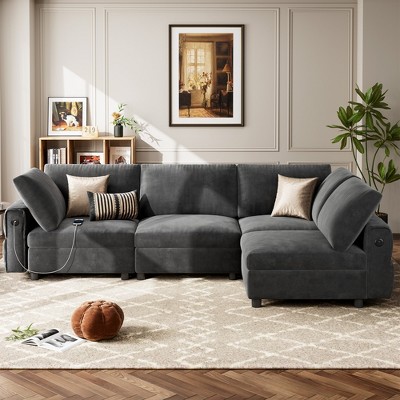 L-Shaped Sofa,Sleeper Sofa Couch,  Convertible Pull Out Sofa Bed with Storage, Modern Sectional Sofa for Living Room, Apartment, Grey