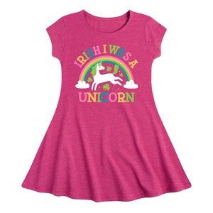 Girls' - Instant Message - St. Patrick's Day Irish I Was A Unicorn Fit & Flair Cap Sleeve Dress - 1 of 2