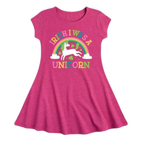 Girls' - Instant Message - St. Patrick's Day Irish I Was A Unicorn Fit & Flair Cap Sleeve Dress - image 1 of 2