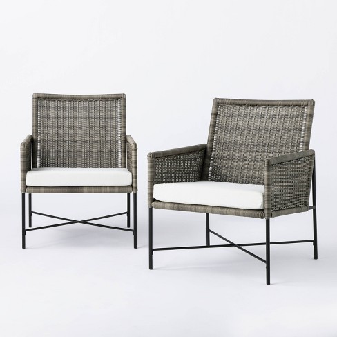 2pc Wicker Metal X Frame Outdoor Patio Chairs Club Chairs Gray Threshold designed with Studio McGee