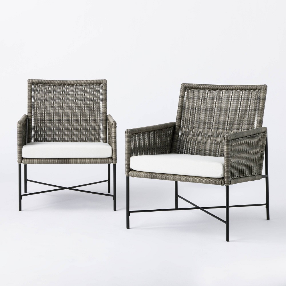 2pk Wicker & Metal X Frame Patio Accent Chairs - Gray - Threshold designed with Studio McGee