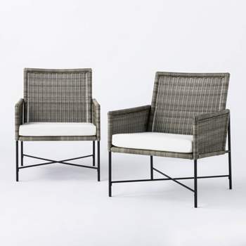 2pc Wicker & Metal X-Frame Outdoor Patio Chairs, Club Chairs Gray - Threshold™ designed with Studio McGee
