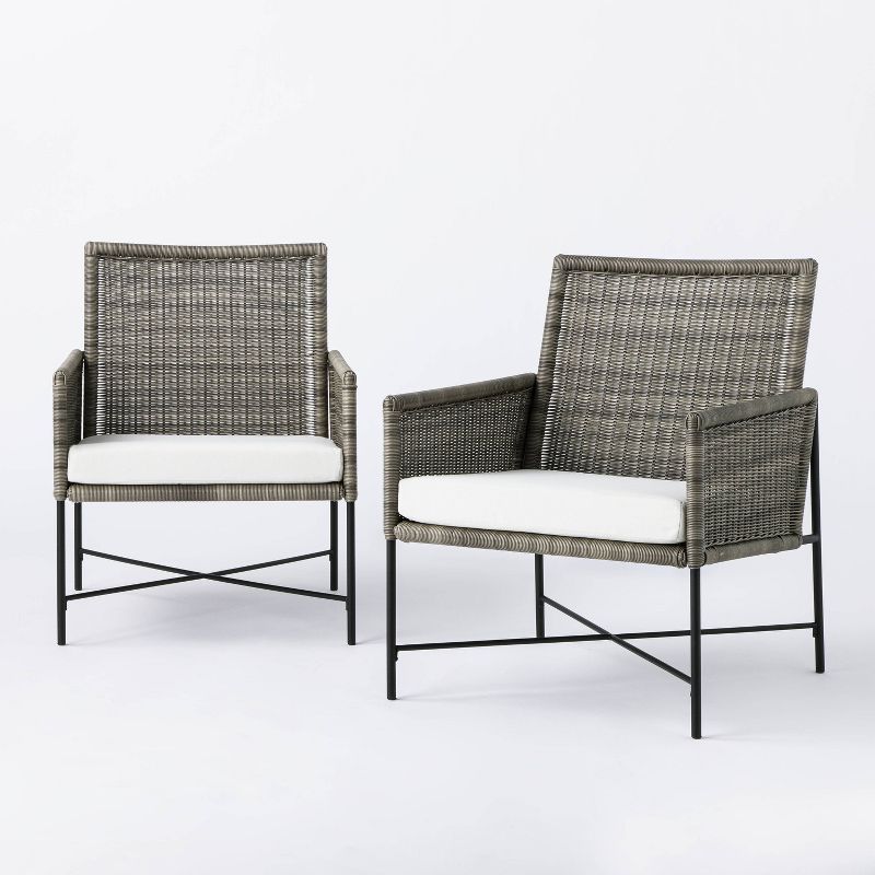 2pc Wicker &#38; Metal X-Frame Outdoor Patio Chairs, Club Chairs Gray - Threshold&#8482; designed with Studio McGee, 1 of 10