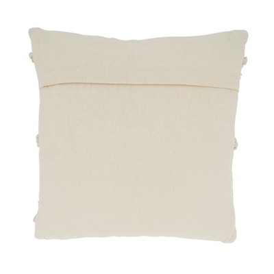 Ivory Pom Pom Striped Cotton Polyester Euro Throw Pillow Cover