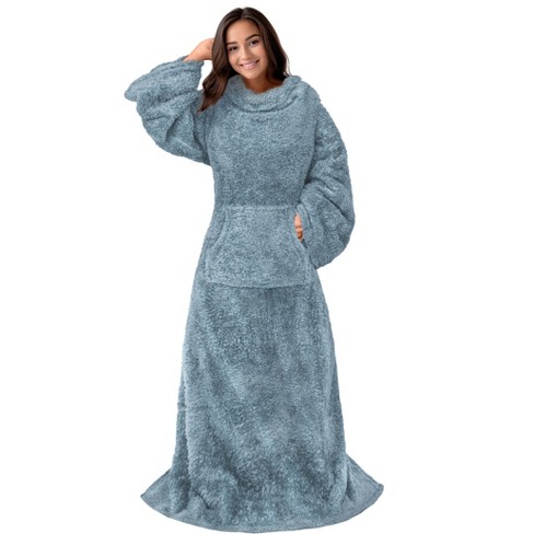 PAVILIA Fluffy Wearable Blanket with Sleeves for Women Men Adults, Fuzzy  Warm Plush Snuggle Pocket Sleeved TV Throw, Light Blue/One Size