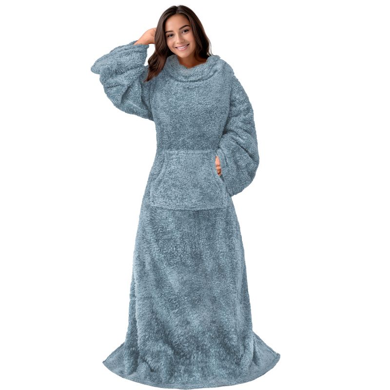 PAVILIA Fluffy Wearable Blanket with Sleeves for Women Men Adults, Fuzzy Warm Plush Snuggle Pocket Sleeved TV Throw, 1 of 10