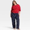 Women's Santa Print Microfleece Holiday Matching Family Pajama Pants - Wondershop™ Navy Blue - 3 of 4