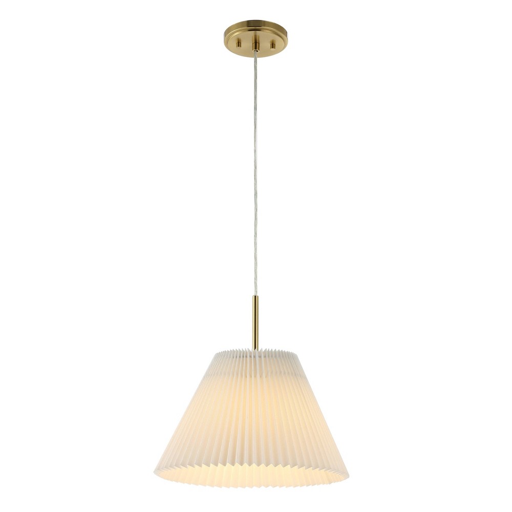 JONATHAN Y Alden 14.25" 1-Light Classic French Country Iron LED Pendant with Pleated Shade: Dimmable, ETL Listed, Adjustable Height