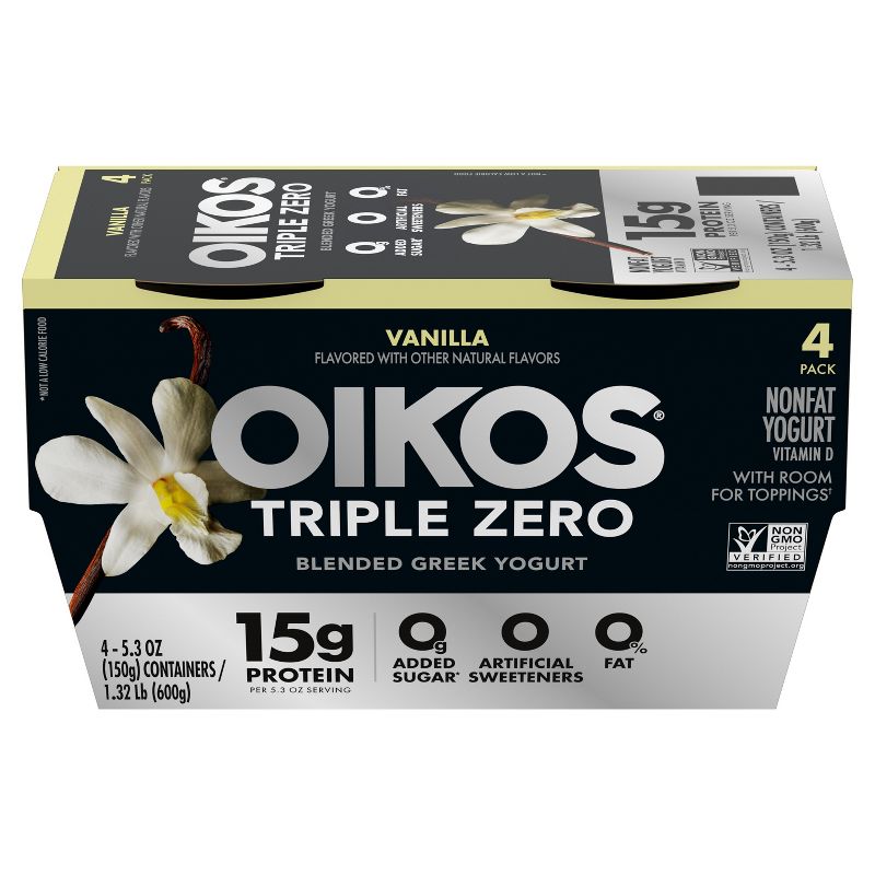 Oikos Triple Zero Vanilla Greek Yogurt - 4ct/5.3oz Cups, 3 of 15