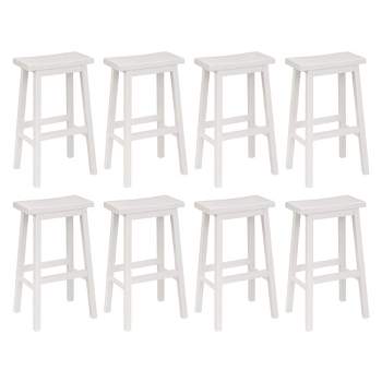 PJ Wood Classic Saddle Seat 29'' Kitchen Bar Counter Stool with Backless Seat & 4 Square Legs, for Homes, Dining Spaces, and Bars, White (8 Pack)