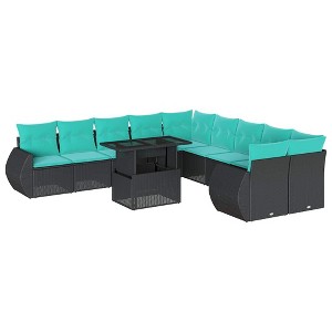 vidaXL 11 Piece Garden Sofa Set with Cushions - Black - 1 of 4
