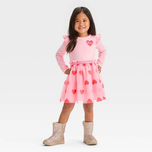 Toddler Girls' Valentine's Day Heart Tulle Dress - Cat & Jack™ Pink 18m :  Target