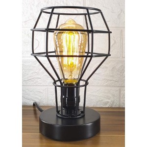 Oumilen Small Desk Lamp, Black Metal Cage Shade with USB Port - 1 of 1