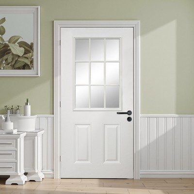 SpassWay 36"W*80"H 9-Lite 2-Panel Exterior Frosted Glass Prehung Front Entry Door Primed Interior Fiberglass Entrance Door