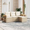 vidaXL Patio Sofa Set with Cushions Outdoor Furniture 4 Piece Poly Rattan - Beige and Cream - 2 of 4