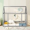 CAVINAS Twin/Full Size Kids Montessori Bed with House Roof Frame,Floor Bed with Safety Guardrails,Toddler bed for Bedroom,Gray/White/Brown - 2 of 4