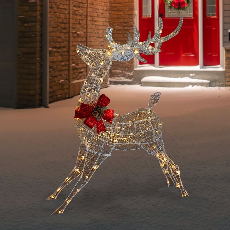 Northlight 56" LED Lighted Reindeer with Glitter Bow Outdoor Christmas Decoration, 2 of 7