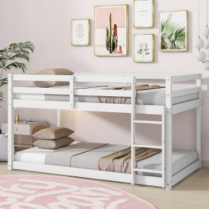 NicBex Twin over Twin Bunk Bed Wooden Bed Frame Low Height Design with Ladder and Full Length Guardrail, No Box Spring Required - 1 of 4