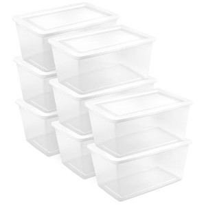 Sterilite Storage Box, 90 Quart Stackable Tote, Clear Plastic Container with Secure Snapping Lids for Home and Office Organization, White, 8 Pack - 1 of 4