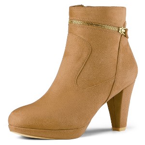 Allegra K Women's Slip-on Zip Round Toe Heel Ankle Boots - 1 of 4