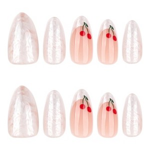 LOVELAY CREATIONS French Tip Medium Almond Press-On Nails with Cherry Designs - 1 of 4
