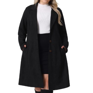 Agnes Orinda Women's Plus Size Faux Suede Notched Lapel Long Sleeve Pocket Long Trench Overcoats - 1 of 4