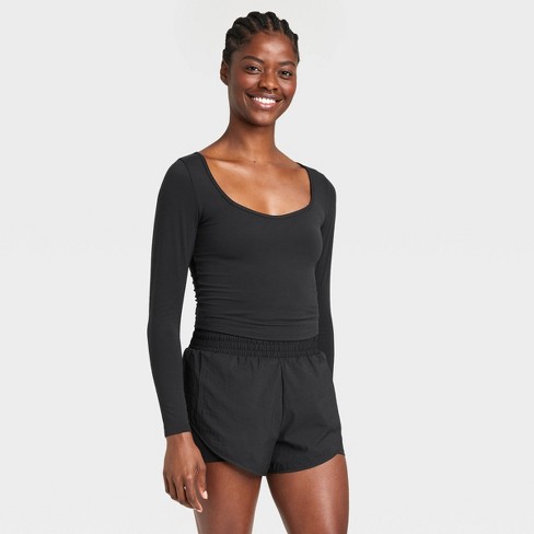 Women's Seamless Long Sleeve Crop Top - All In Motion™ Black Xxl