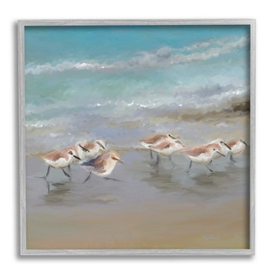 Stupell Industries Coastal Sandpipers Beach Waves Shore Framed Giclee Art