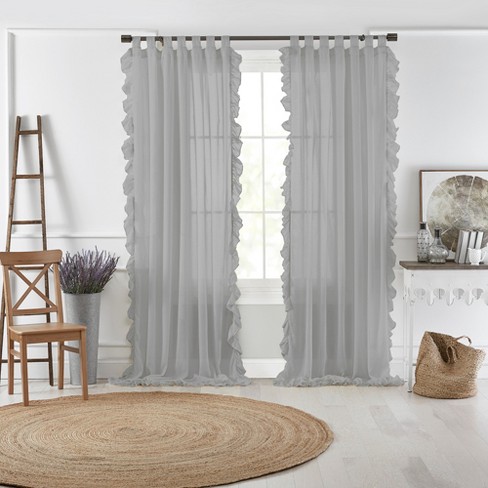 Bella Tab Top Ruffle Sheer Window Curtain Panel Elrene Home