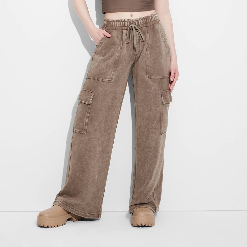 Women's High-Rise Wide Leg Baggy Cargo Sweatpants - Wild Fable™, 3 of 8