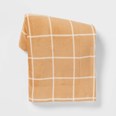 Windowpane Printed Plush Throw Blanket with Sherpa Reverse Gold/Cream - Threshold™