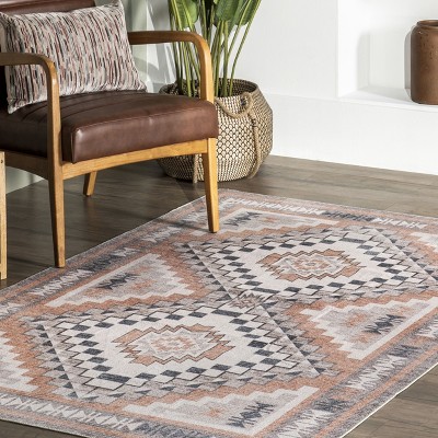 Leighton Light Orange Southwestern Washable Synthetic Area Rug