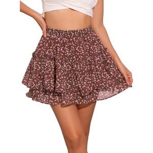 INSPIRE CHIC Women's Summer Floral Tiered Ruffle Cute Mini Skirt - 1 of 4