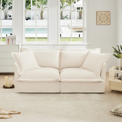 Slipcovered Sectional Sofa, 2 Seater Sofa with Removable Cover, Chenille Fabric Sectional Sofas, Deep Seat Sofa for Living Room-Cuddlewood
