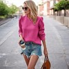 Amaryllis Women's Puff Sleeve Quilted Knit Top Crew Neck Statement Textured Long Sleeve Relaxed Fit - 3 of 4